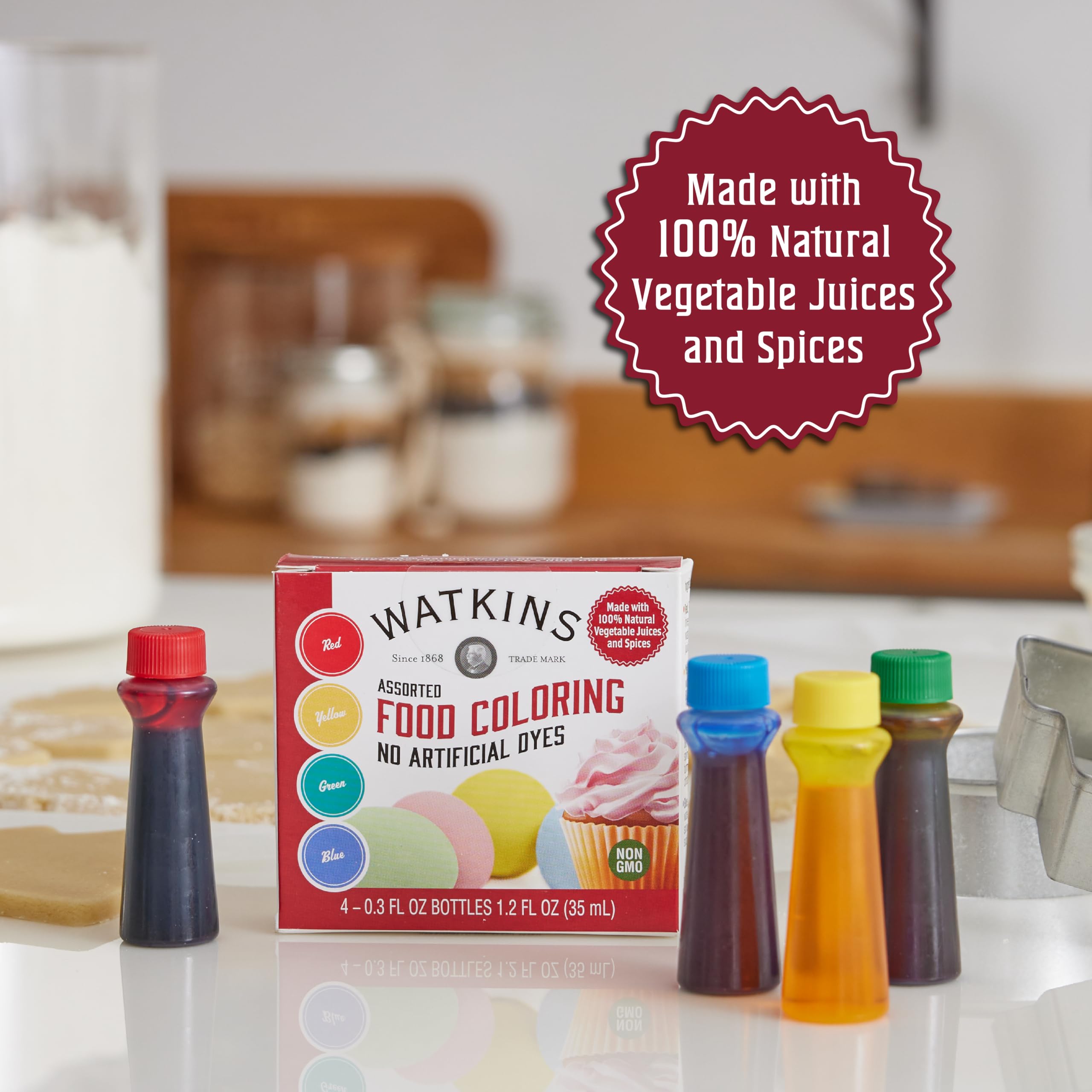 Watkins Assorted Food Coloring, 1 Each Red, Yellow, Green, Blue, Total Four 0.3 oz bottles, 4 Count (Pack of 1) - Image 4