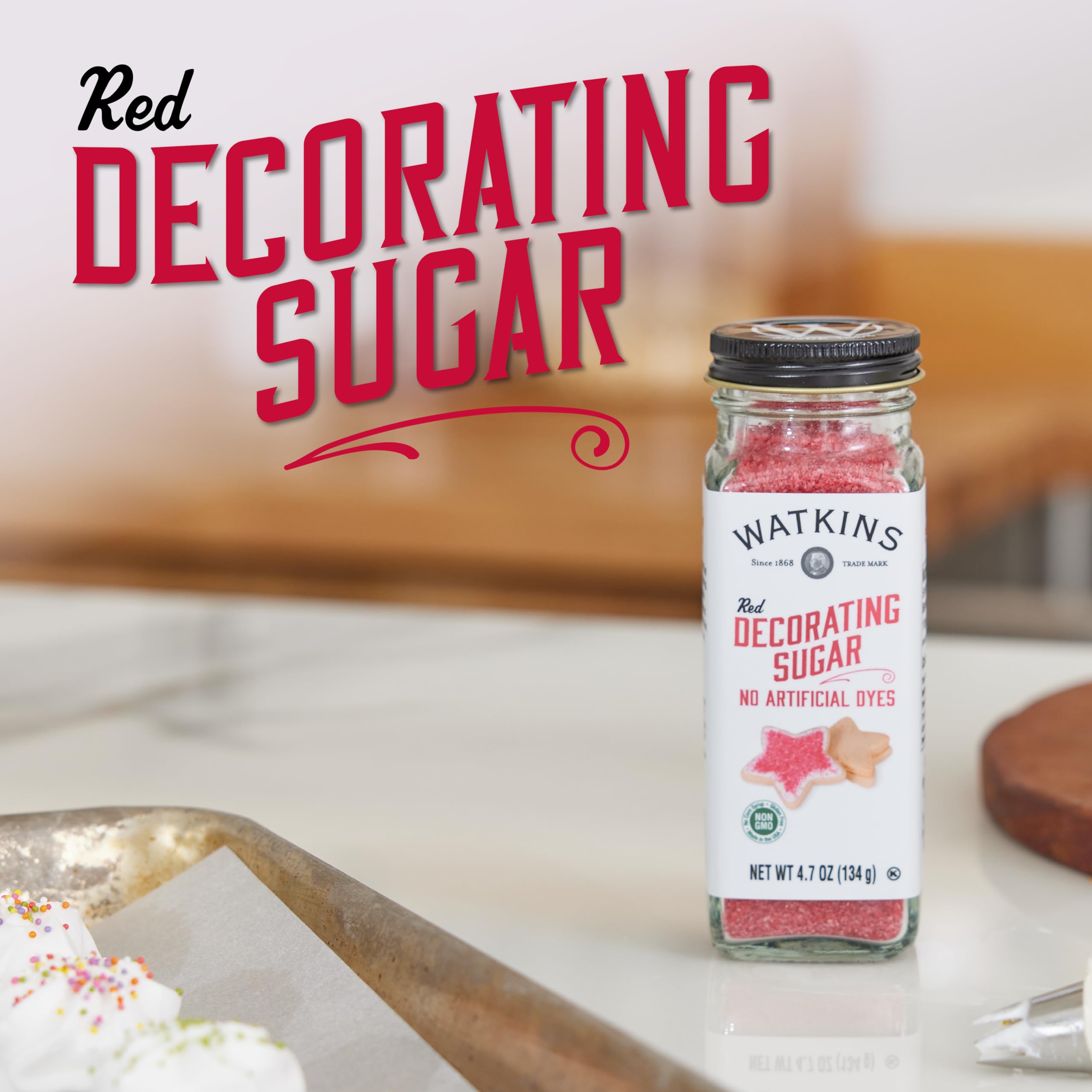 Watkins Red Decorating Sugar (No Artificial Dyes), Non-GMO, Kosher, 4.7 Ounce Jar, 1-Pack - Image 3