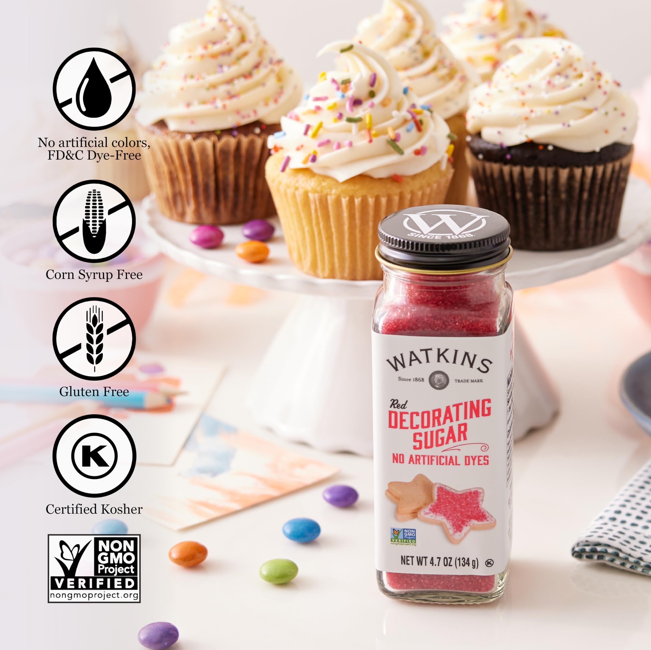 Watkins Red Decorating Sugar (No Artificial Dyes), Non-GMO, Kosher, 4.7 Ounce Jar, 1-Pack - Image 4
